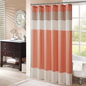 PAGED Faux Silk Dupioni Shower Curtain with Pintuck Detailing, 72x72" Colorblock Design Shower Curtain for Bathroom with Light Sheen - 1 of 4