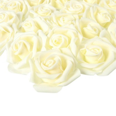 Juvale Rose Flower Heads - 100-Pack Artificial Roses, Perfect Wedding Decorations, Baby Showers, Crafts - Off White, 3 X 1.25 X 3 inches