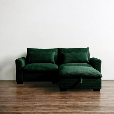 Alilang 33.8 inch Modern Velvet Corduroy Sectional Sofa with Chaise and Deep Cushioned Seating-Green