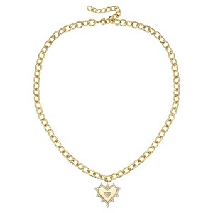 Guili 14K Gold Plated with Cubic Zirconia Sunshine Heart Pendant Curb Chain Adjustable Necklace, A Radiant & Stylish Jewelry Statement - 1 of 2