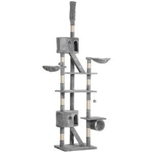 SEVOBAL Pet Tower Wooden Cat House Cat Trees Cat Climbing Tower Soft Fleece Cat Tree Cat Scratching Post Cat Tree, Gray, 30.3"*11"*39.3" - 1 of 4