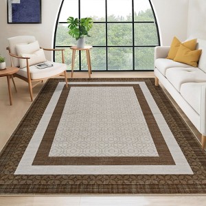 Rugs Washable Area Rug for Living Room Bordered Modern Geometric Indoor Area Rug Non Slip Low Pile Throw Carpet - 1 of 4