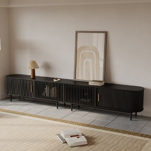 POVISON 118.11"Mid-Century Modern Tambour Door TV Stand,5 Cabinets,Black TV Console,Ash Rolling Door Media Console with legs - 1 of 4