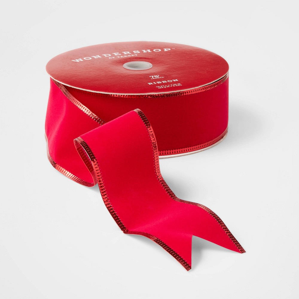2" Velvet Christmas Ribbon Red 75ft - Wondershop™