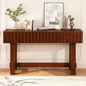 Hostack 52'' Farmhouse Fluted Console Table with Storage Drawers and Solid Wood Legs for Living Room and Hallway, Cherry - 1 of 4