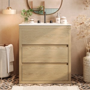 Christopher Knight Home Griffin Contemporary 30" Bathroom Vanity with Ceramic Sink and Full-Extension Drawers - 1 of 4