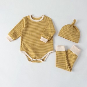 MyKids-USA Baby Striped Graphic Bodysuit Onesies Combo Pants & Hat 3 Pieces Sets Tracksuit - 1 of 4