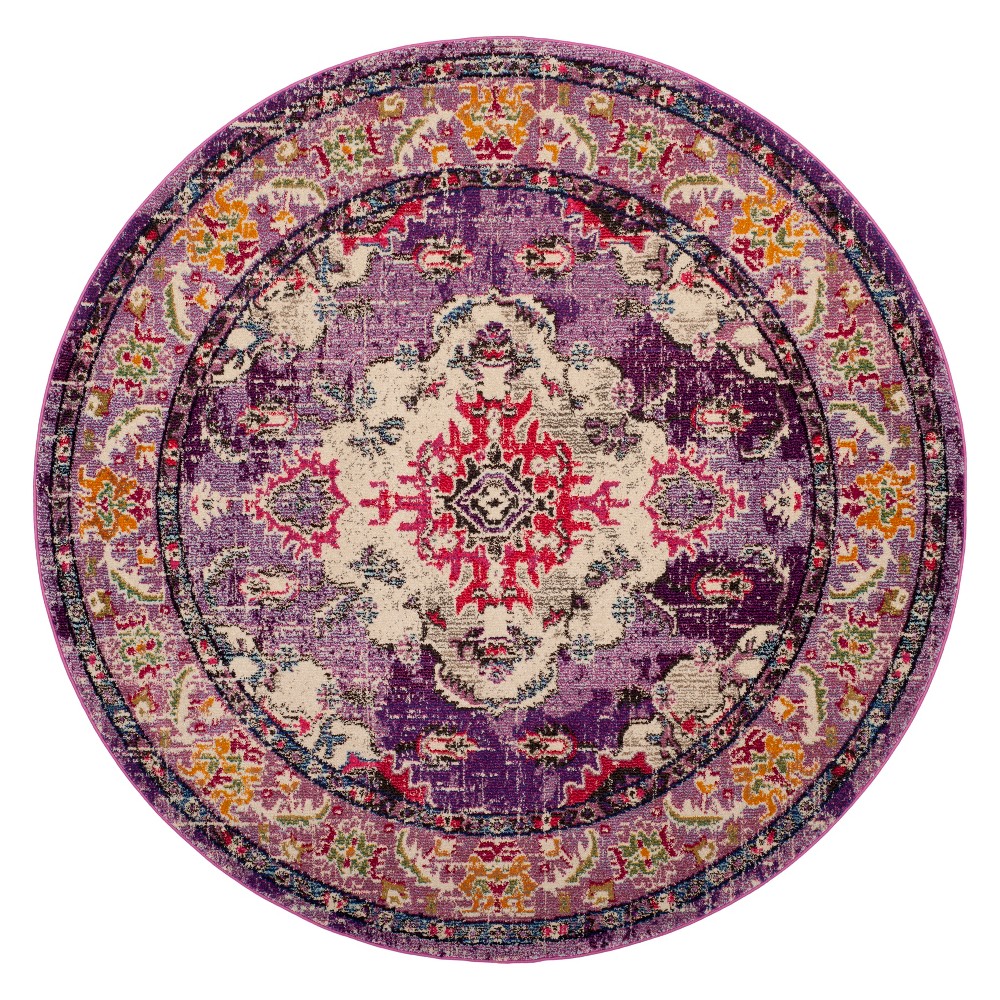 6'7in Medallion Round Area Rug Violet/Fuchsia - Safavieh