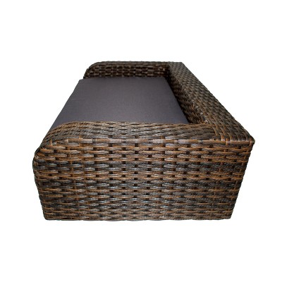 Large Brown Rattan Pet Sofa with Gray Cushion