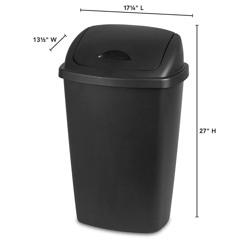 Sterilite 13.2 Gallon Plastic Swing-Top Trash Recycling Bin with Reinforced Rims for Home, Office, Kitchen, Bathroom, and Garage, Black (4 Pack), 5 of 6