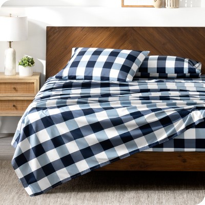 Twin Gingham Blue Deep Pocket Microfiber Sheet Set