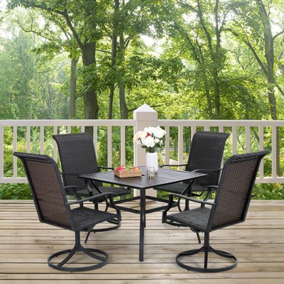 5pc Patio Dining Set with 360 Swivel Chairs & Square Steel Table - Captiva Designs