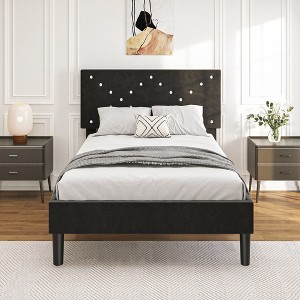 Sapphtopaz Platform Bed Frame with Upholstered Headboard Wood Platform Bed with Slats Support for Bedroom, No Box Spring Needed - 1 of 4