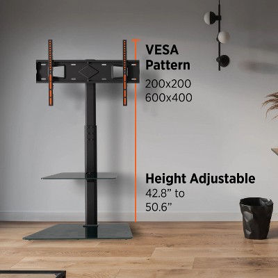 Black Adjustable TV Floor Stand with Mount and Glass Shelves