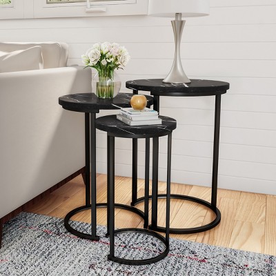 Hastings Home Set of 3 Round Nesting Tables, Black