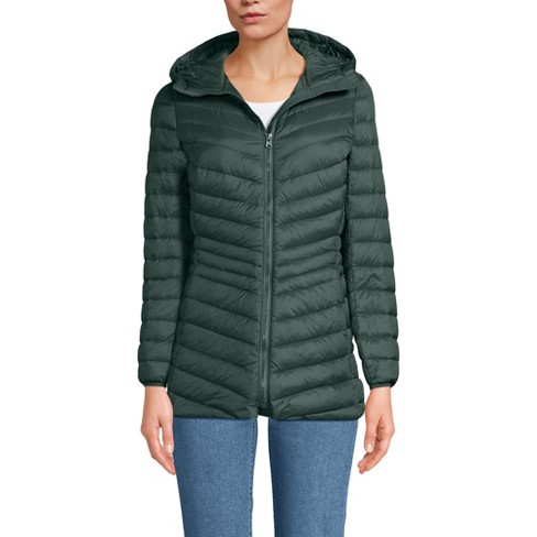 Lands End Women s Wanderweight Packable Down Hooded Long Jacket Small Evening Forest Target