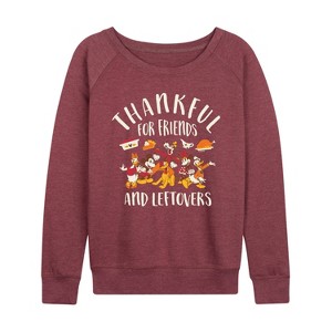 Women's - Disney - Friends And Leftovers Lightweight French Terry Wide Neck Long Sleeve Shirt - 1 of 4
