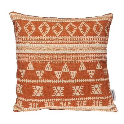 HomeRoots 18" X 18" Orange and Ivory Southwestern Cotton Throw Pillow