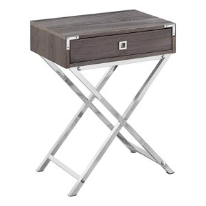 Monarch Specialties Accent Table Side End Nightstand Lamp Storage Drawer Living Room Bedroom Metal Laminate Brown Chrome Contemporary Modern - 1 of 4
