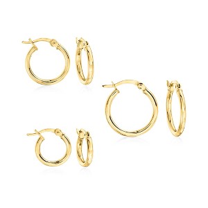 Ross-Simons 18kt Gold Over Sterling Jewelry Set: 3 Pairs Of 2mm Hoop Earrings - 1 of 4