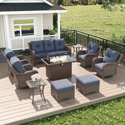 LayinSun Wicker Outdoor Furniture Set with 6-inch Comfy Cushions, High Back Patio Furniture Set with Swivel Rocking Chairs and Side Table