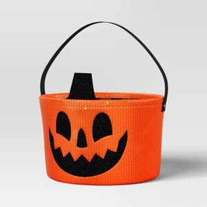7.5" Sequin Pumpkin Trick or Treat Fabric Basket Orange/Black - Hyde and EEK! Boutique™ - 1 of 3