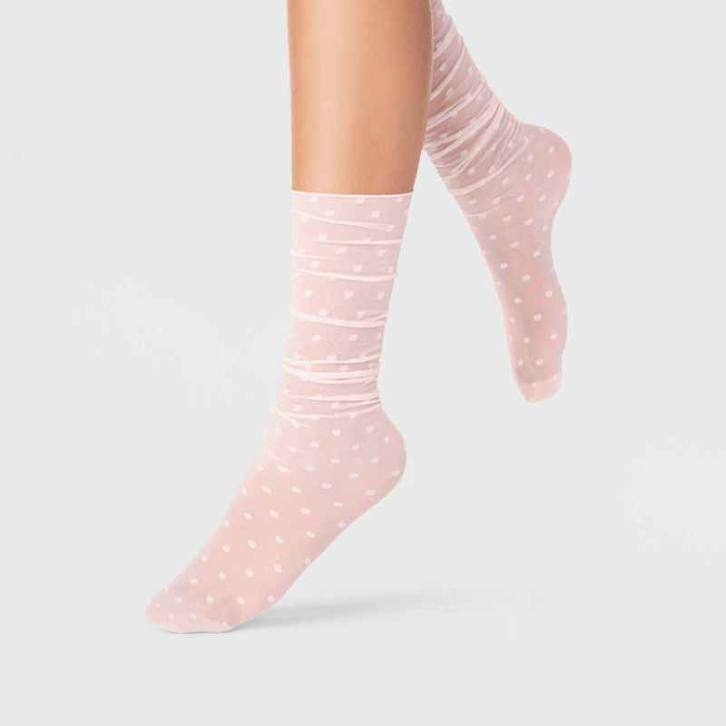 Women&#39;s 2pk Basic Sheer &#38; Polka Dot Slouch Anklet Socks - A New Day&#8482; Black/Pink 4-10, 1 of 5