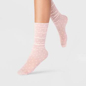 Women's 2pk Basic Sheer & Polka Dot Slouch Anklet Socks - A New Day™ Black/Pink 4-10