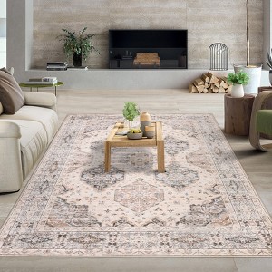 Area Rugs Machine Washable Rugs for Living Room Bedroom, Vintage Boho Non Slip Soft Accent Distressed Print Thin Carpet - 1 of 4