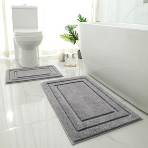 2-Piece Bath Mat Set - Super Soft Microfiber, Non-Slip & Machine Washable (20x32''+16x24'', Grey) - 1 of 4