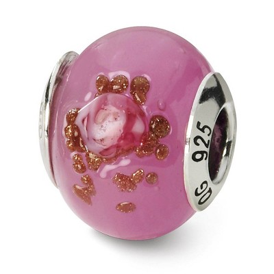 Black Bow Jewelry Sterling Silver, Pink, Red and Brown Murano Glass Bead Charm