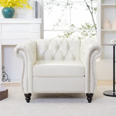 VYNXARIA 1 Seater Sofa For Living Room,Soft PU leather fabric, easy to clean,White