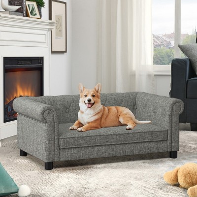 LAOTIES Elevated Dog Sofa Bed for Small and Medium Dogs,Modern Linen Pet Couch with Soft Cushion And Sturdy Frame
