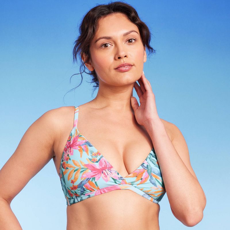 Women's Tropical Print Crossover Triangle Bikini Top - Kona Sol™ Multi , 4 of 19