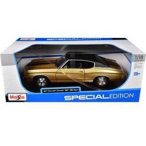 1971 Chevrolet Chevelle SS 454 Sport Gold Metallic with Black Top and Black Stripes 1/18 Die Cast Model Car by Maisto - 1 of 1