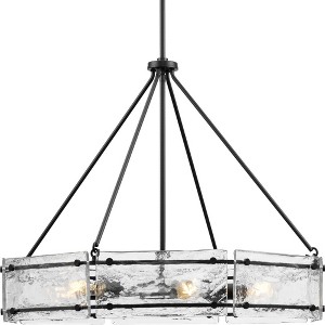 Progress Lighting, Rivera Collection, 6-Light Chandelier, Matte Black, Clear Textured Glass - 1 of 3