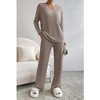 V For City Women's Fall/Winter Ribbed Knit Loungewear Set Loose V-Neck Top & Straight-Leg Pants Pajama Set - 2 of 4