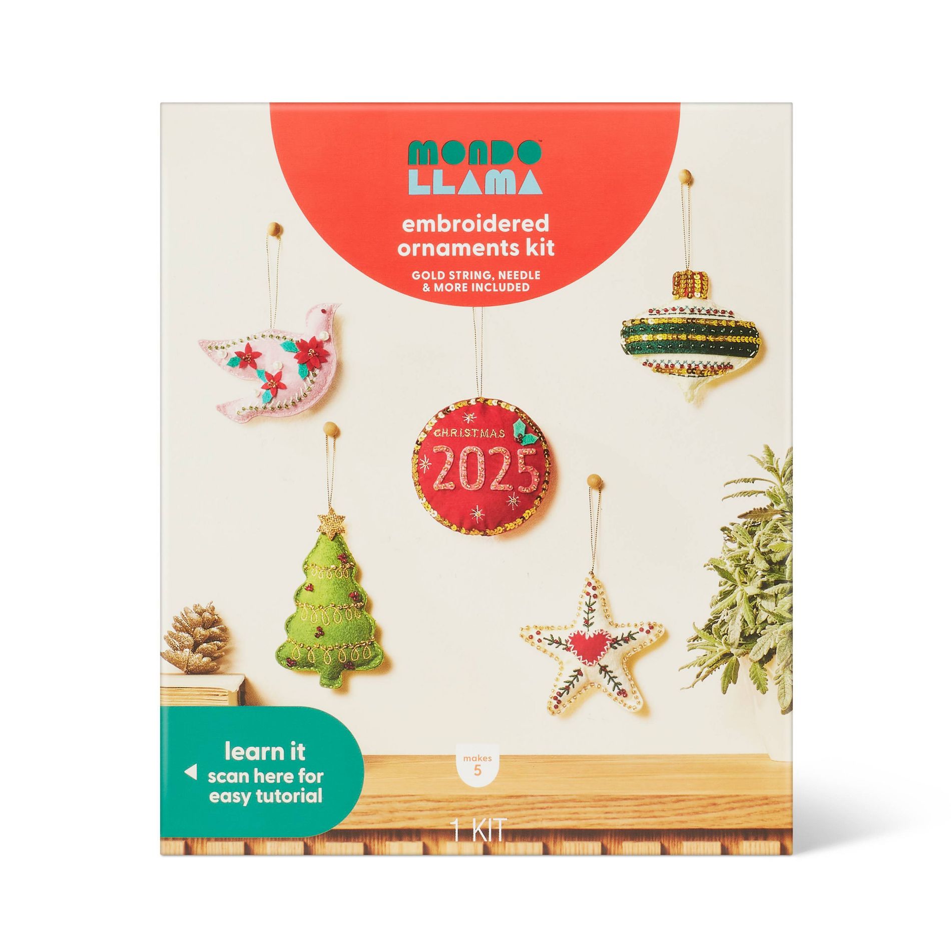 Christmas Craft 5ct Felt Ornaments Embroidery Kit - Mondo Llama™