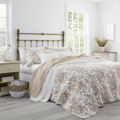 Mocha Cotton Reversible Full Quilt Set with Trim