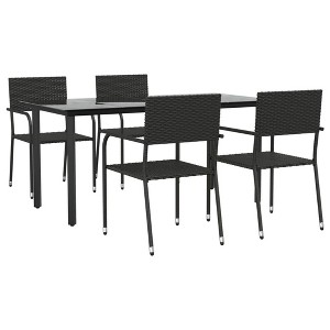 vidaXL Garden Dining Set Black Steel, PE Rattan Standard Stackable - Black 63" Table Length 4 Items - 1 of 4
