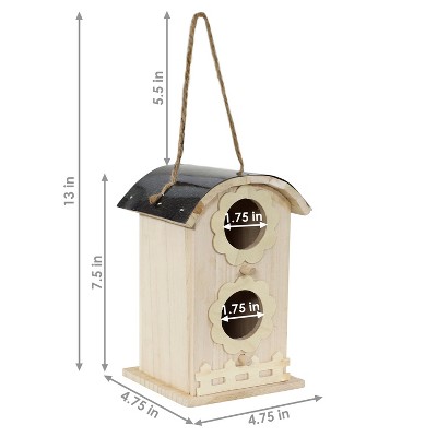 Whimsical Natural Wooden Hanging Bungalow Birdhouse
