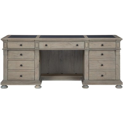 Gray Wood Executive Desk with Filing Cabinet and Drawers