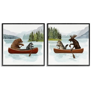 Stupell Industries Woodland Animals on Canoes 2pc Framed Giclee Art Set, Black, 24" x 24" - 1 of 4