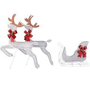 SEVOBAL Decorative Holiday Scene Props, 3 Piece Reindeer and Sleigh Outdoor Set with Stakes for Seasonal Holiday Decor, White, 21.26"*14.17"*16.73" - 1 of 4