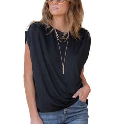 Amaryllis Women's Ruched Gathered Shoulder Top Soft Comfortable Fabric Trendy Relaxed Stylish Casual Versatile Fit