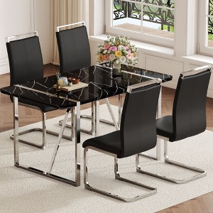 NicBex 5 PCS/7 PCS MDF Dining Table Set,4/6 PU Chairs with C-Tube Metal Legs for Dining Meeting Room - 1 of 4