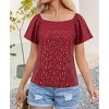 Women's Sequin Glitter Blouse Square Neck Short Sleeve Shirt Top - 2 of 4