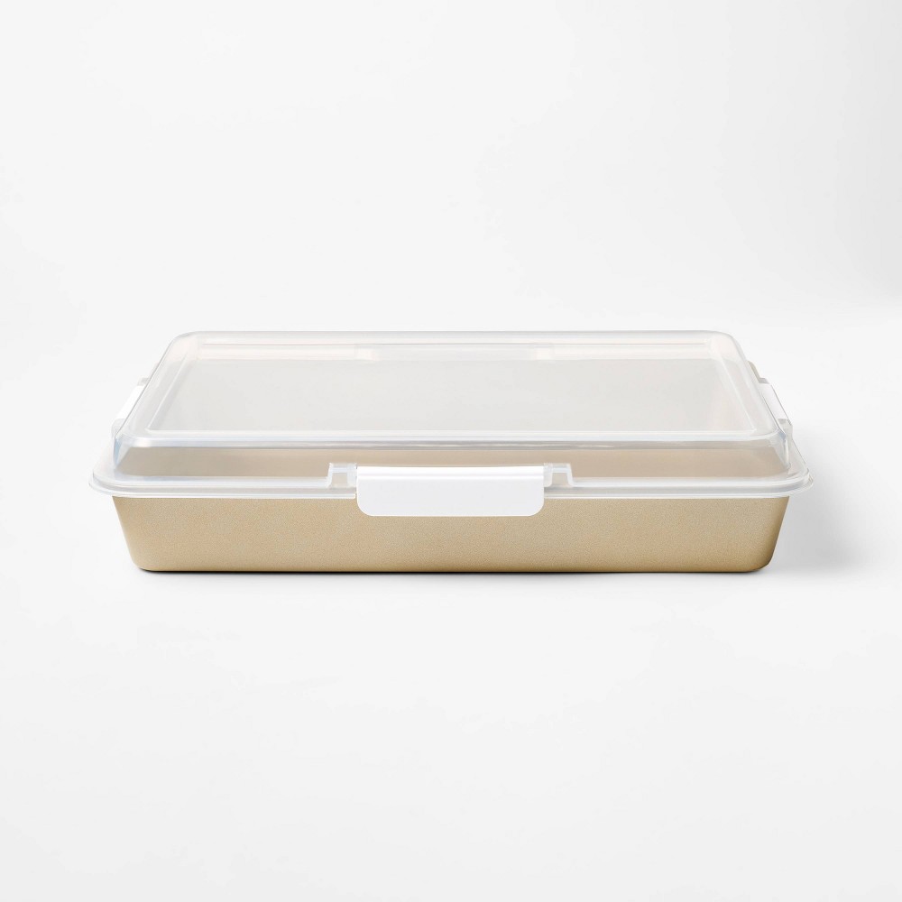 9x13 Nonstick Aluminized Steel Cake Pan Set with Lid Gold - Figmint™
