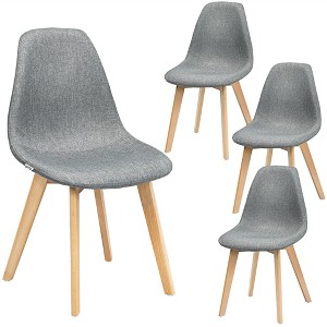Costway Set of 4 Dining Chair Fabric Cushion Seat Modern Mid Century W/Wood Legs Grey - 1 of 4