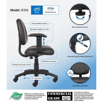 Ergonomic Black Leather Task Chair with Adjustable Arms